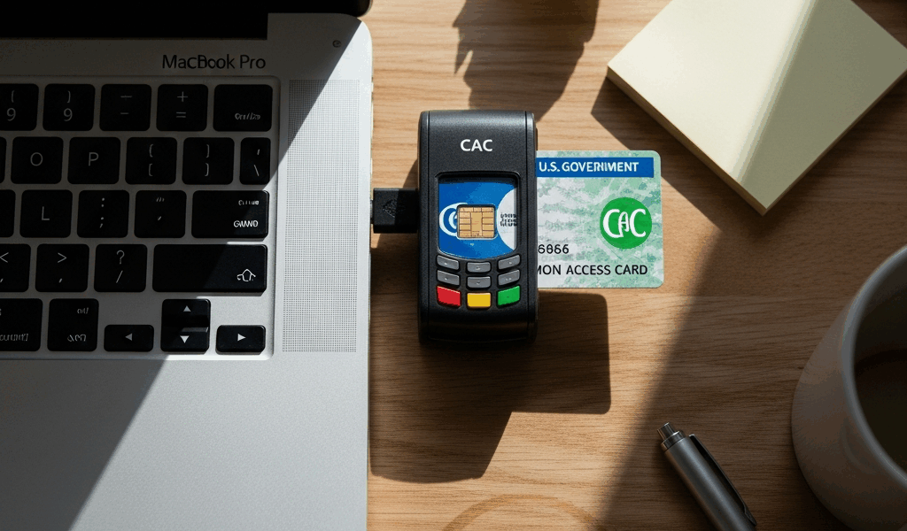 cac smart card reader plugged into laptop usb port with a mi 20260326 073157