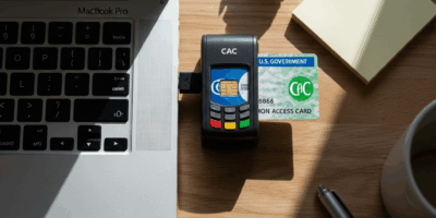 cac smart card reader plugged into laptop usb port with a mi 20260326 073157