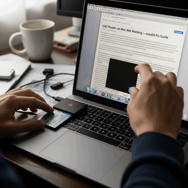 Professional photograph related to: CAC Reader on Mac Not Working — macOS Fix Guide. High quality, e
